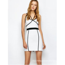 White Piping Bodycon Bandage Slip Dress